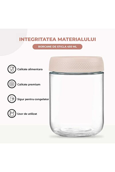 Elindor Set of 6 Elindor® Glass Jars 450ml, Airtight Lids, Stackable Storage, Beige