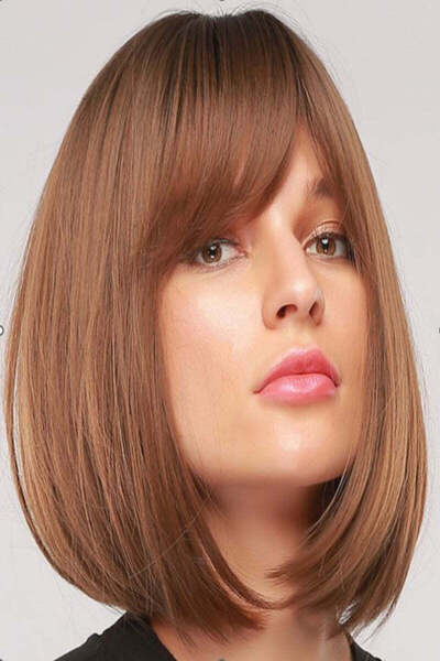 WildFashion Peruca castaniu roscat model bob scurt cu breton pe o parte PER97-8