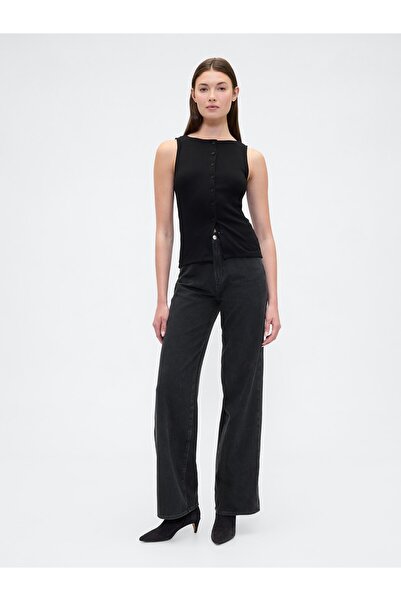 GAP Kadın Siyah High Rise Wide-Leg Jean Pantolon