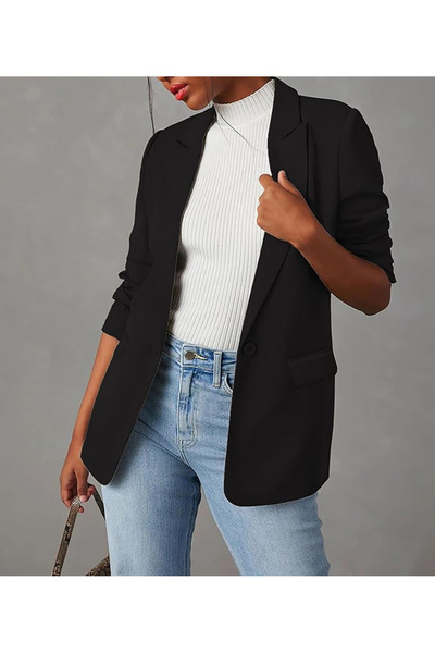 OEM Short, elegant jacket with long sleeves and pockets Black M