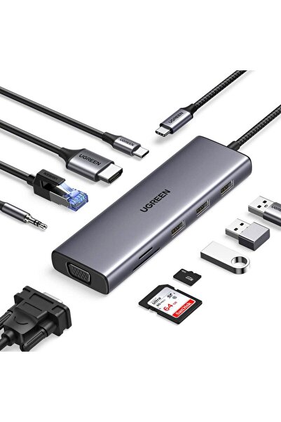 Ugreen Hub 2x Tip-C, 3x USB, HDMI, RJ45, Jack, VGA, TF, SD Ugreen, 15601