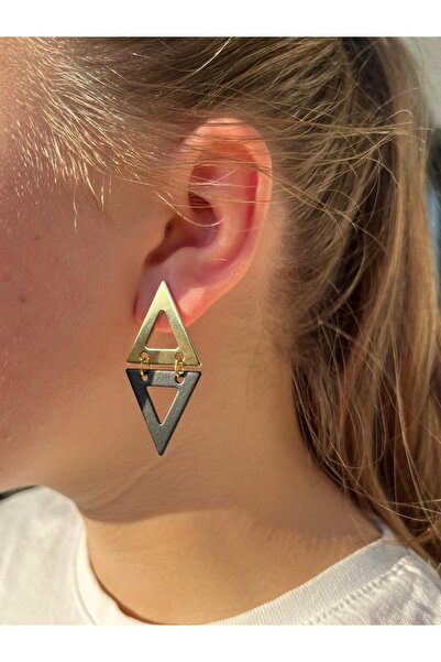 Candy Noir Prisma Gold & Black Triangle Geometric Dangle Earrings