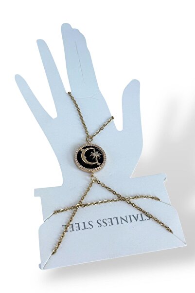 TAKIŞTIR Gold Color Moon and Star Figured Stone Detailed Steel Shahmeran