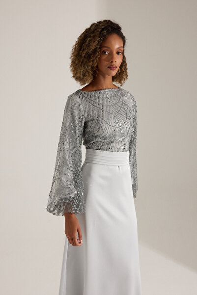 BETTY & SAM CHARBEL GRİ GECE ELBİSESİ