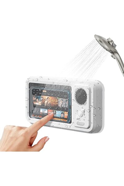 Generic حامل هاتف للاستحمام مع مكبر صوت بلوتوث، مقاوم للماء ومضاد للضباب، شاشة تعمل باللمس، مثبت على الحائط،