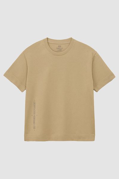 TOMMY LIFE Beige Printed O Neck Comfortable Form Battal Plus Size T-Shirt - 88472