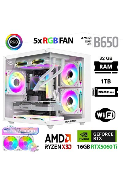 XASER Cube X230 Ryzen 7 7800X3D 32GB DDR5 Ram 1TB M.2 NVMe SSD 16GB RTX5060 T...