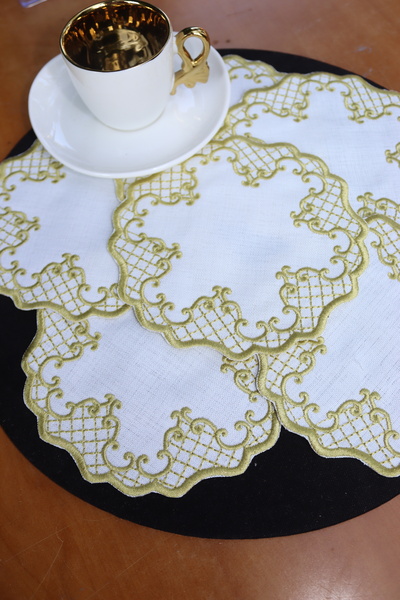 vipceyiz Ecru Gold 6-Piece Coffee Side Presentation Napkin