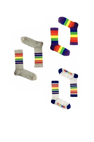 OEM Set of 3 pairs of unisex colored socks, one size, Multicolor