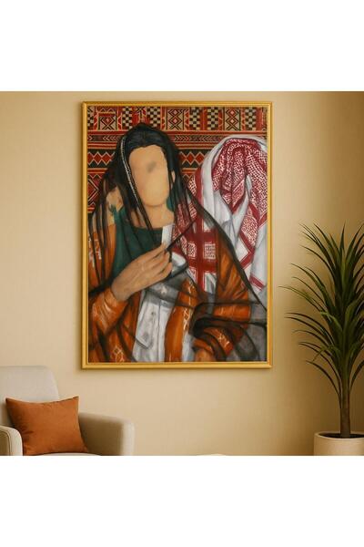 Marktna Traditional Sadu weaving canvas painting with a hollow silver frame