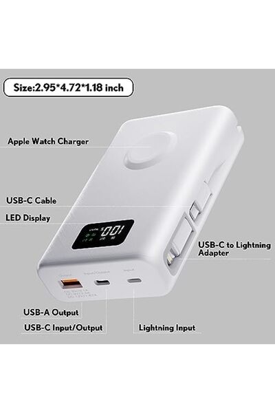 Pzoz Power Bank 20000mAh, 2-in-1 Portable Charger for iPhone 14 15 16 Pro Max, Apple Watch Series &