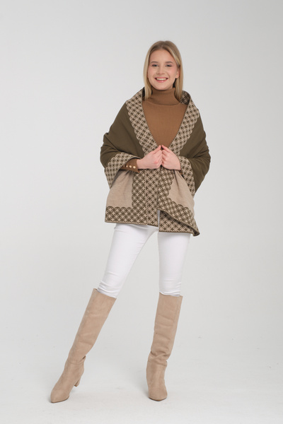 VEGA MODA Πλεκτό σάλι ώμου με σχέδιο δαχτυλιδιού – Κομψό και άνετο μοντέλο παντσό, γυναικείο σάλι ώμου, χειμερινό σάλι ώμου