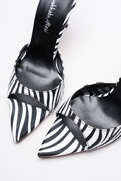 Ayakkabı Ateşi Women's Pointed Toe Thin Heeled Slippers Sona Zebra