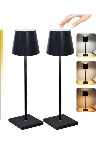 Taimi Cordless Lamps Set of 2,Touch Dimming,Wireless,IP54 Waterproof,Rechargeable,3 Color Modes,Black