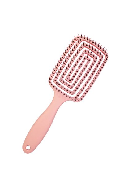 MNS Curved nylon hair brush, rounded ends, ventilated design, pink