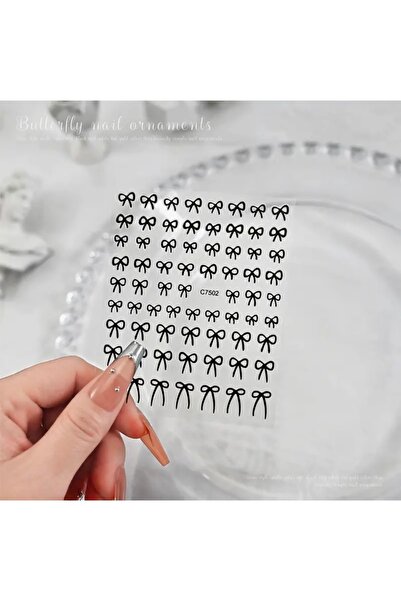 AEÇTASARIM Siyah Fiyonk Tırnak Süsleme Stickerı, Nail Art Süsü