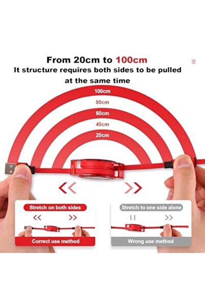 Generic كابل شحن سريع USB C QC 3.0 قابل للسحب بطول متر واحد من MJXIANG مع 3 موصلات USB-C
