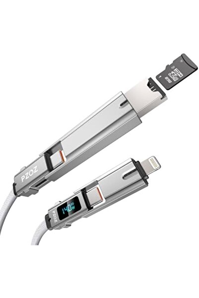 Pzoz 5-in-1 OTG Cable with Type C Fast Charging LED Display and Micro SD Card Reader, Multi USB C Ch