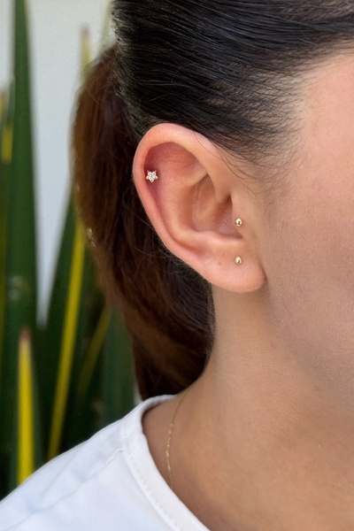 Utku Kuyumculuk 14 AYAR YILDIZ TRAGUS HELİX KÜPE