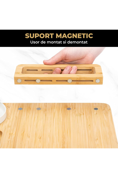Elindor ® Bamboo Serving Platter Set, with Magnetic Holder, Cheese Knives