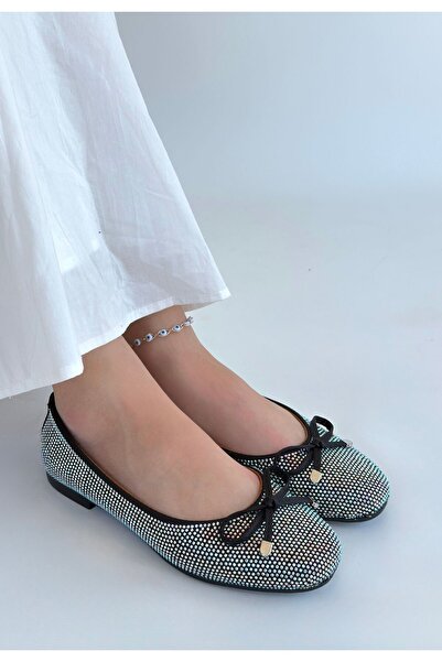 İkbuğ Shoes Potte Black Satin Ballerina Shoes