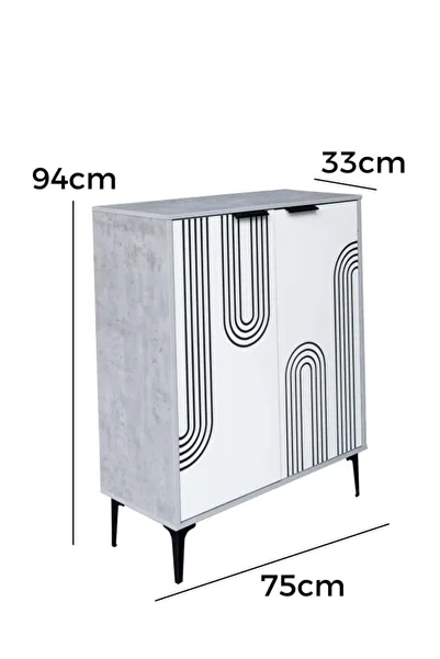 BAITY Wooden Shoe Cabinet with 2 Doors and 4 Shelves - Malaysian Wood, Gray & White