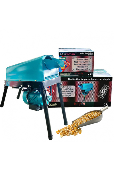 broman treierător simplu de porumb, 3000 W, 800 kg/h, tambur ranforsat