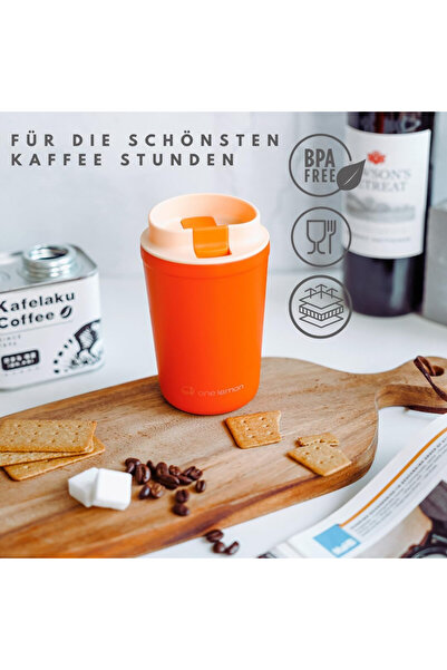 OEM Stainless steel coffee mug with removable lid, 350ml, orange