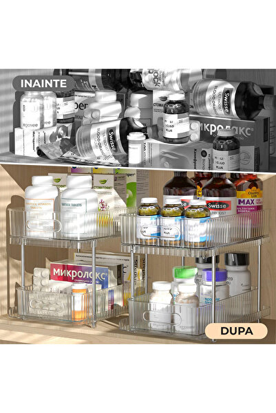 Elindor Set of 2 Elindor® Transparent Organizers with 2 Tiers and Dividers, 30.4 x 23 x 16 cm