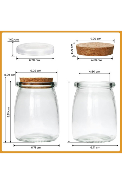 Elindor Set of 20 Small Elindor® Glass Jars with Cork Lids, 200 ml, Yogurt, Dessert, Honey, Transparent