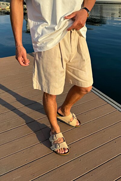 Flaw Wear Πλισέ μπεζ λινό σορτς