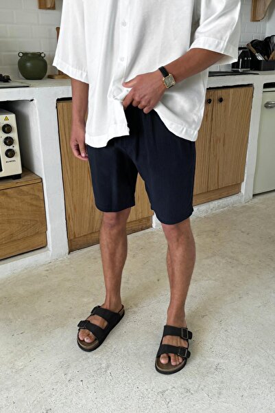 Flaw Wear Σορτς από ύφασμα μουσελίνα με ελαστική μέση σε μπλε ναυτικό