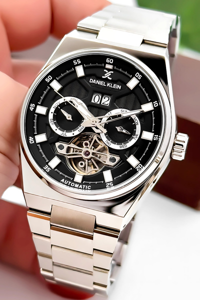Daniel Klein Automatic Mechanism Steel Cord Steel Case Men Wristwatch Silver-Black Zmdk1196