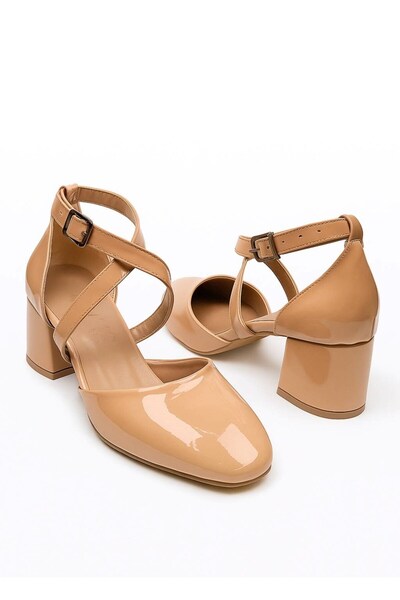 Nstil Casual Women's Classic Heeled Ankle Strap Thick Heeled Oval Toe Cross Strap Evening Dress Shoes 1