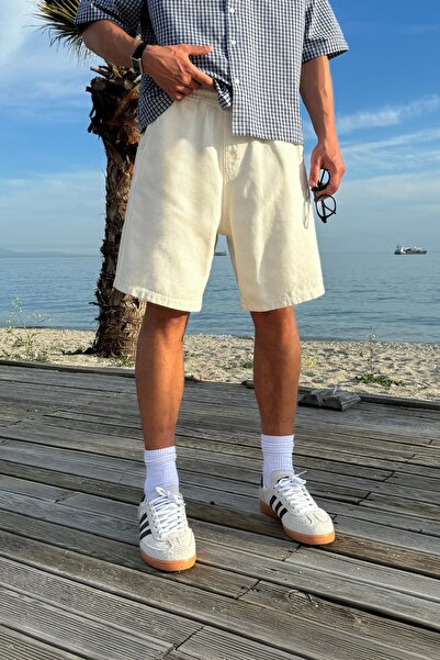 Flaw Wear Ecru Basic Shorts with Elastic Waist