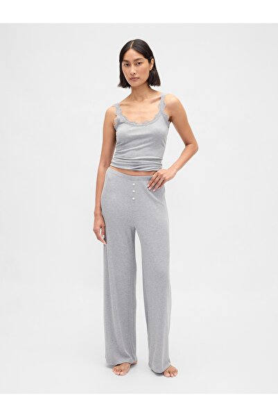 GAP Kadın Gri Mini Fitilli Wide-Leg Pijama Pantolon