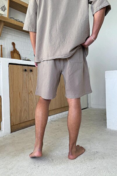 Flaw Wear Milky Brown Elastic Waist Linen Shorts