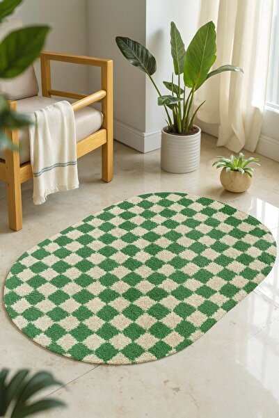 EUROBANO Chess Dama Desenli Oval Kemik-Çağla Yeşili Salon Oturma Odası Yatak ...