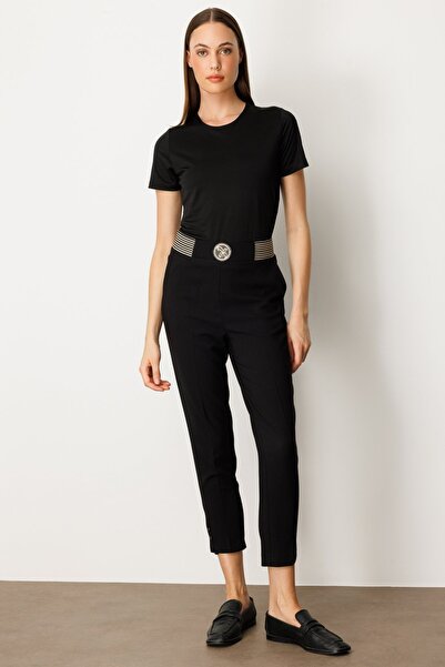 Mi Pret a Porter Mi Beli Lastikli Krep Kumaş Çıtçıtlı Paça Pantolon