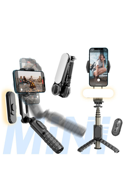 Techsuit Gimbal Mini Selfie Stick with Stabilizer, LED Q09, 70cm