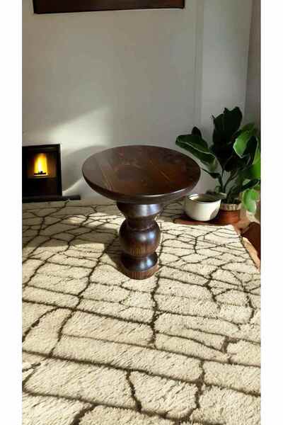 Simillo Home&Living Modern Masif Ahşap Yan Sehpa – Tekli Ceviz Renk Doğal Man...