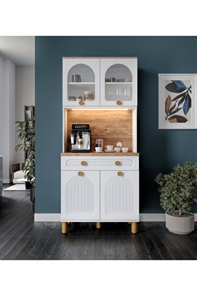 GuneyStore Rosa Kahve Köşesi - 93 cm MDF Mutfak Dolabı - LED Aydınlatmalı - Ücretsiz Montaj