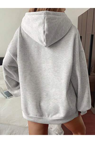 Revasser Unisex Erkek/Kadın WINTER Renkli Özel Baskılı Pamuklu Oversize Kapüşonlu Sweatshirt