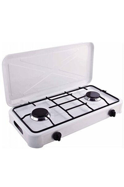 Rovitech Aragaz Plita 2 Arzatoare, GPL Butelie,0.9kW-1.5kW, Ceas Butelie,2M Furtun,2Coliere,2Garnituri, Alb