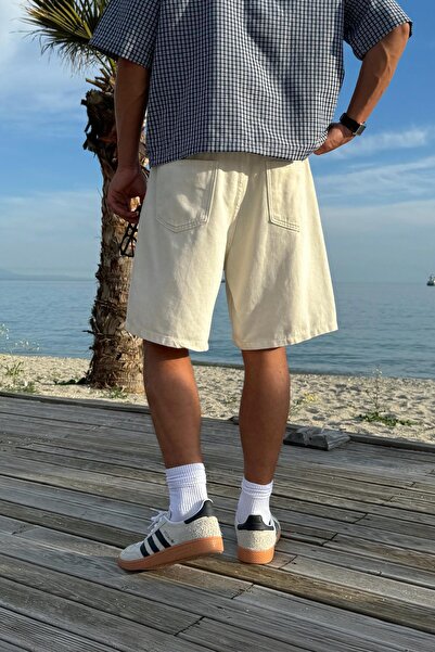 Flaw Wear Ecru Basic Shorts with Elastic Waist