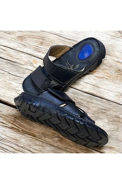 KAFKASLAR AYAKKABI Caucasus Full Orthopedic Real Leather Men's Sewn Slippers