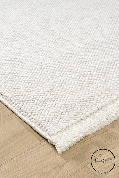 ESSPERO HOME Beyaz Bukleli Yumuşak Salon Koridor Mutfak Çocuk Oturma Odası Halısı Yolluk