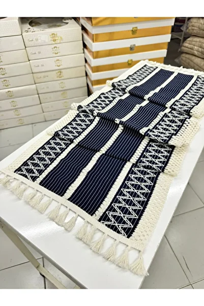 ZeynoÇeyiz Regina Knitted Runner 1 Piece 35X145 cm - Table Top Single Runner with Tassel Edge