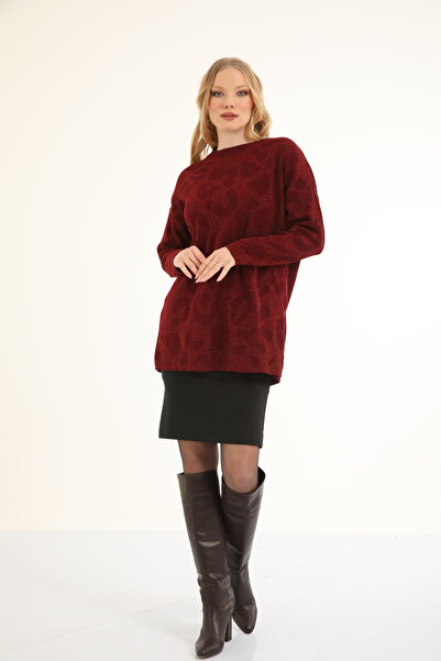 Suede Style 40738 - Şık Rahat Simli Kadın Uzun Triko Kazak