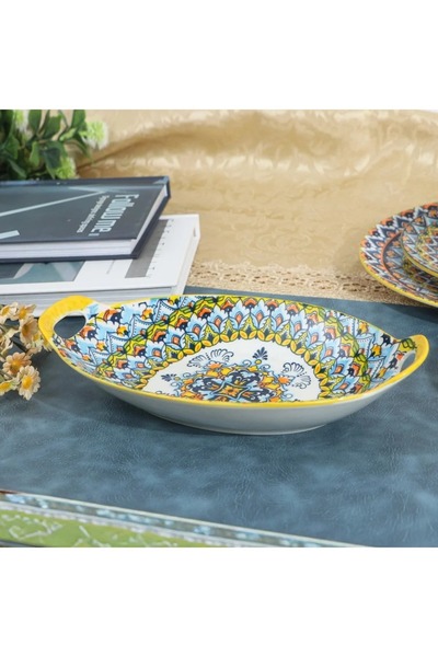 rexa Yellow Oval Decorated Plate - 11"